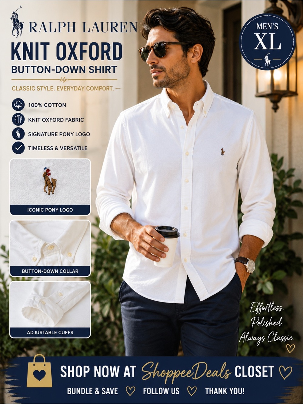 Ralph Lauren Knit Oxford White Button-Down Shirt – Men’s XL